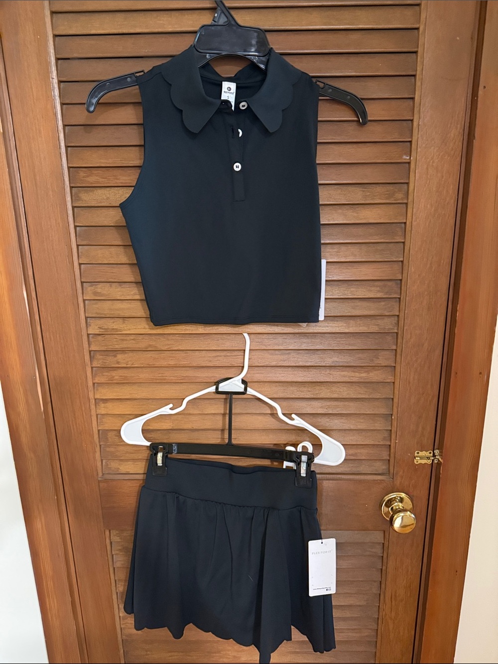 90 Degree By Reflex Black Scalloped Collar Tank & Pleated Skirt Set